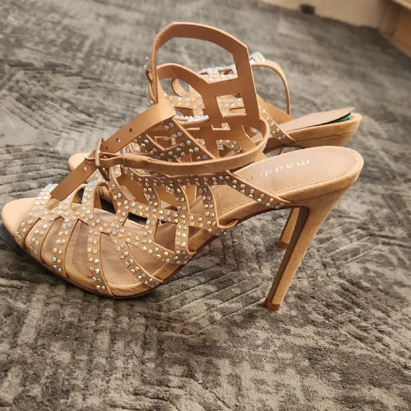 Madden Girl Tan Rhinestone Strappy Heels - Picture 16 of 16